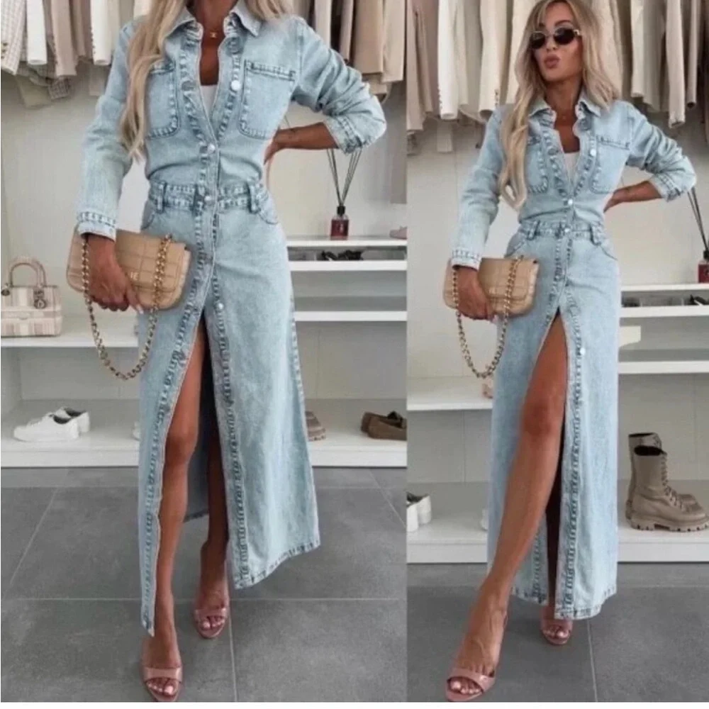 Zara Light Blue Button-Down Midi Dress Medium - Picture 2 of 9